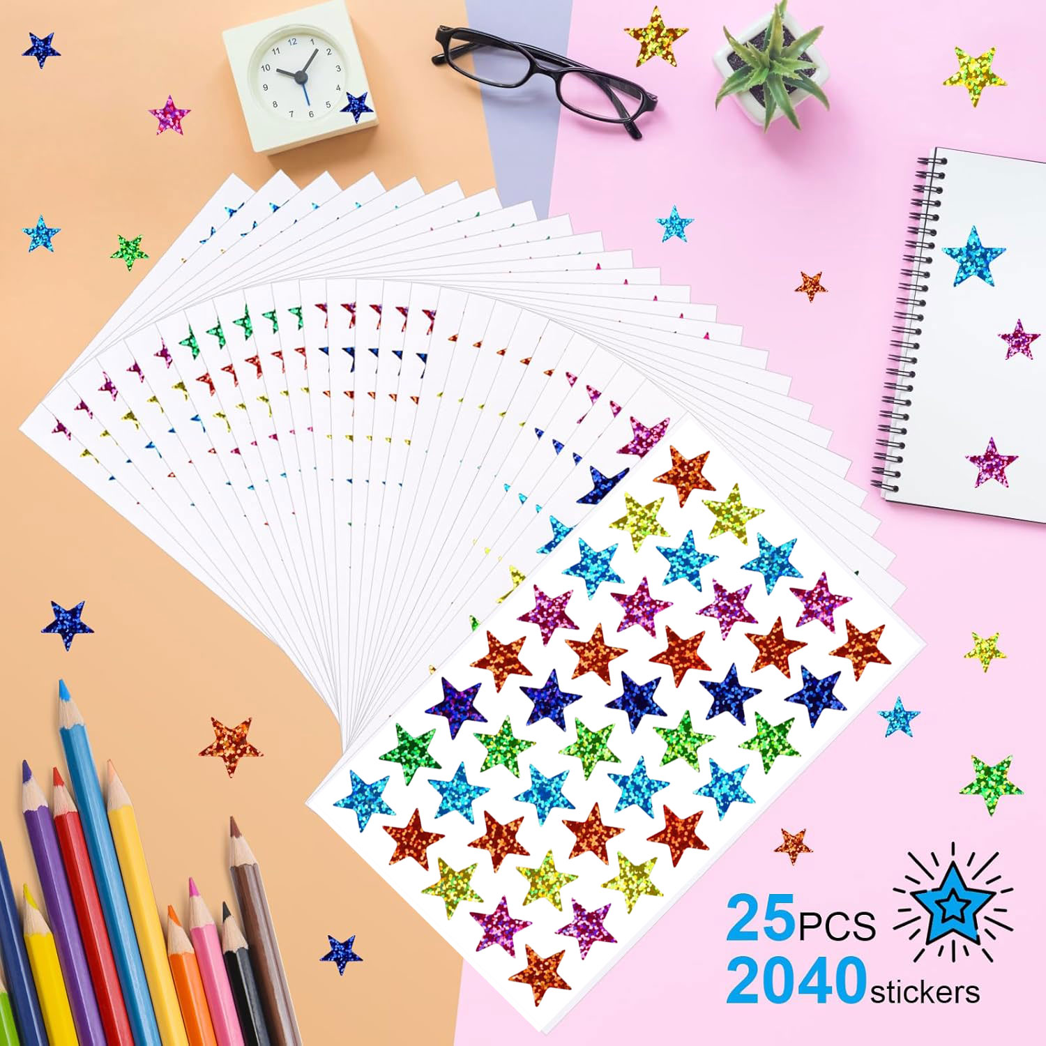25 sheets Star Stickers 2040pc - Glitter Vinyl Roll review and price